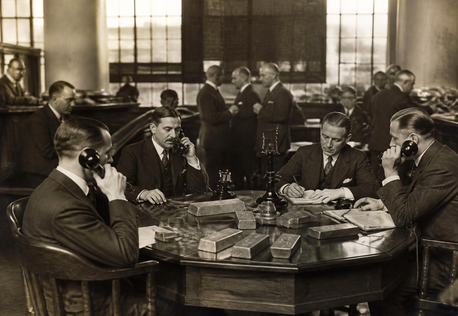 Archivaufnahme eines Londoner Bullion-Handelsraums der 1920er Jahre